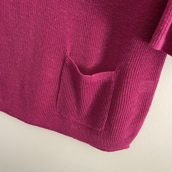 J.Jill Women M Petite Fuchsia Linen Blend Knit Pockets 3/4 Sleeve V-Neck Sweater - Picture 3 of 11
